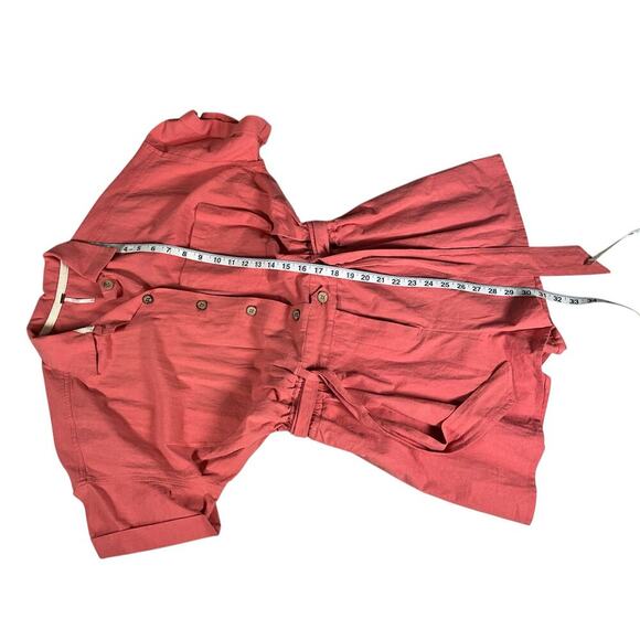 Free People Romper Coral Size XS Button Down Short Sleeve Belted Sinched Waist - Picture 7 of 13